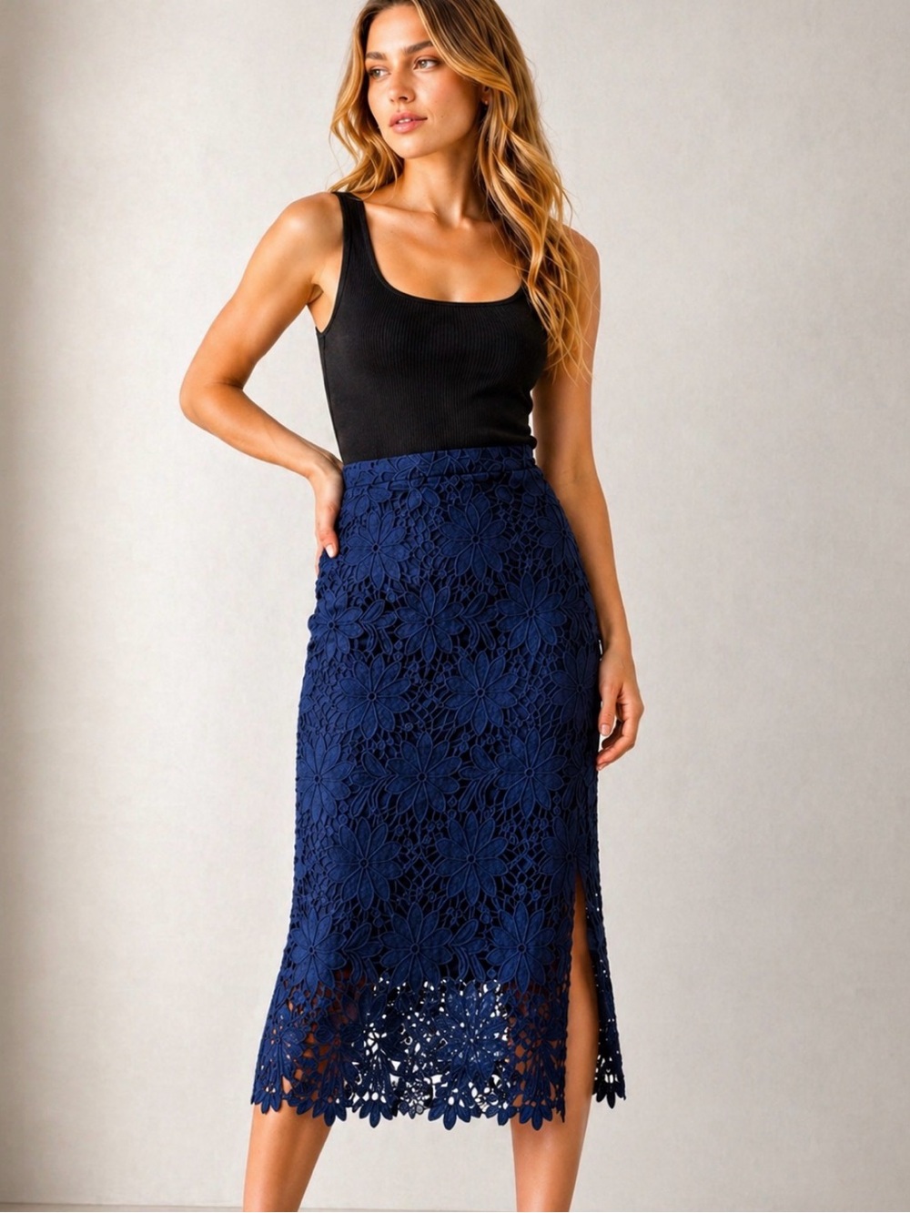 Lulus Blue Moon Floral Lace Midi Skirt Size S - Picture 3 of 9